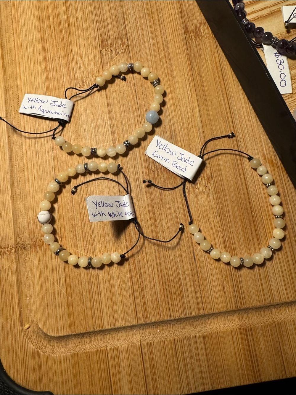 Hand Crafted Yellow Jade Beaded Bracelet Set with Accent Beads